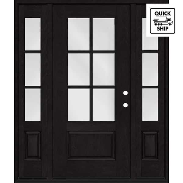 Regency 68 in. x 80 in. 3/4-6 Lite Clear Glass LH Onyx Stain Mahogany Fiberglass Prehung Front Door w/Dbl 14in.SL