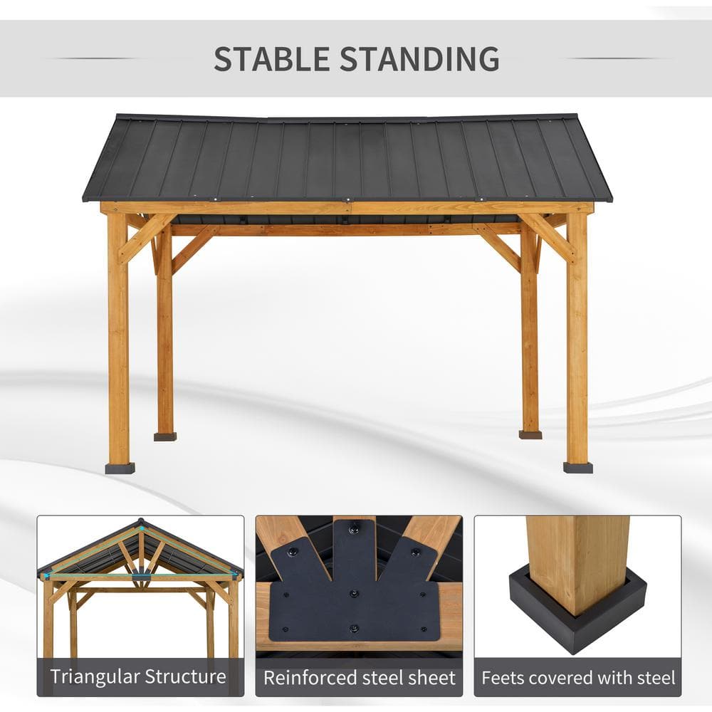 Outsunny 11x13 Hardtop Gazebo with Wooden Frame and Metal Roof