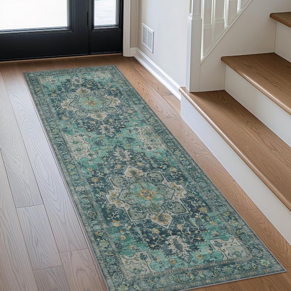 Medallion Dark Green 2 ft. x 7 ft. Persian Area Rug