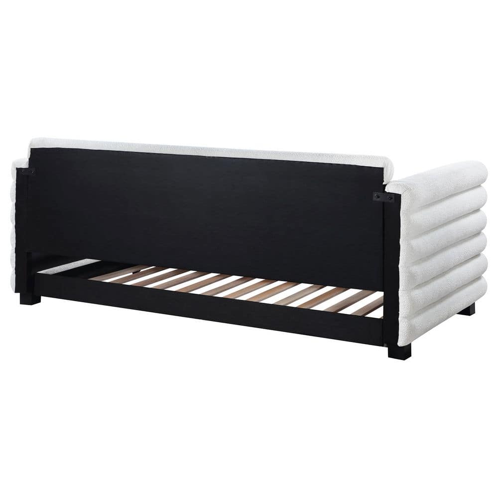 Patricia White Boucle Upholstered Twin Daybed with Pine Frame and Trundle