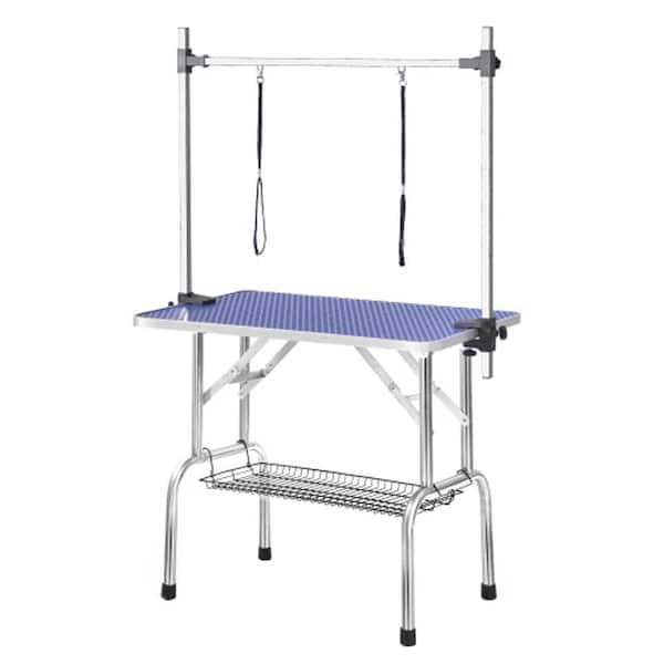 Amucolo 23.6 in. D x 35.4 in. W x 30 in. H Blue Heavy-Duty Stainless Steel Rectangle Folding Pet Groming Table