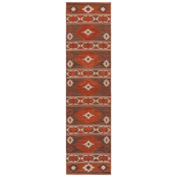 SAFAVIEH Kilim Brown/Dark Gray 2 ft. x 9 ft. Native American Geometric Striped Runner Rug