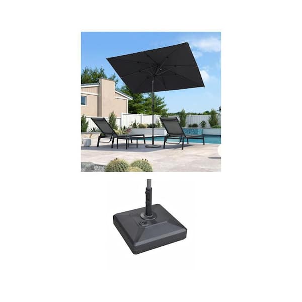 6 ft. x 9 ft. Gray Aluminum Crank and Tilt Umbrella with 115 lbs. Black Umbrella Base