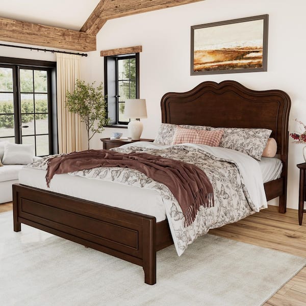 OrangeOne Mid-Century Dark Walnut Brown Solid Wood Frame Queen