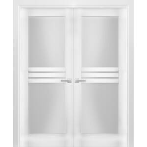 7222 72 in. x 96 in. Universal Handling Full Lite Frosted Glass Solid White Finished Pine MDF Double Prehung French Door
