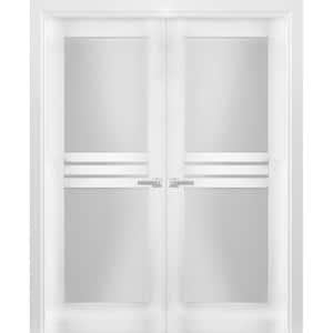 7222 36 in. x 84 in. Universal Handling Full Lite Frosted Glass Solid White Finished Pine MDF Double Prehung French Door