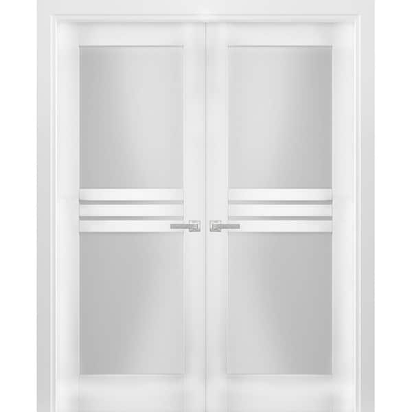 7222 36 in. x 96 in. Universal Handling Full Lite Frosted Glass Solid White Finished Pine MDF Double Prehung French Door