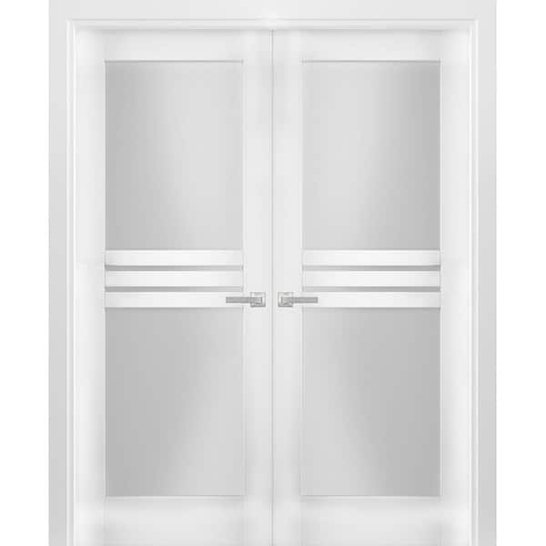 VDOMDOORS 7222 48 in. x 80 in. Universal Handling Full Lite Frosted Glass Solid White Finished Pine MDF Double Prehung French Door