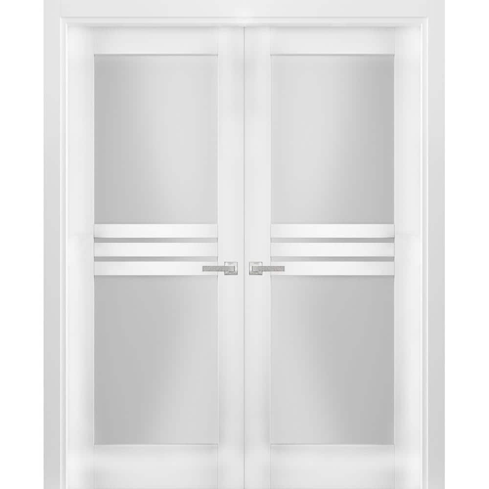White Silk MDF French Double Doors with Opaque Glass Panels