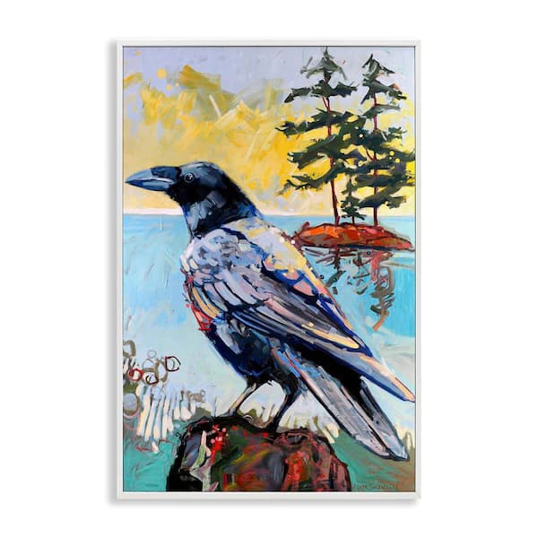 Stupell Industries Crow in Modern Landscape by Adam Swanson White Framed Animal Giclee Art Print 24 in. x 16 in.