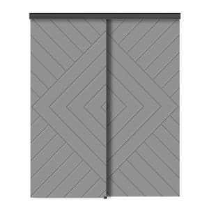 60 in. x 96 in. Hollow Core Light Gray Stained Composite MDF Interior Double Closet Sliding Doors