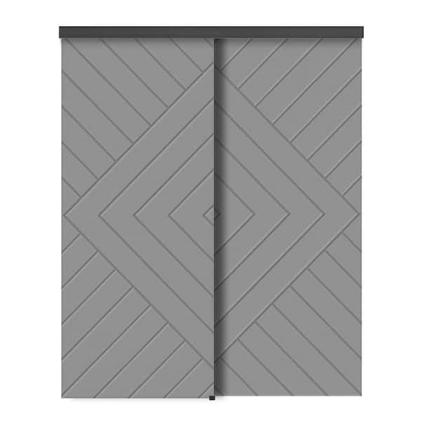 CALHOME 72 in. x 96 in. Hollow Core Light Gray Stained Composite MDF Interior Double Closet Sliding Doors