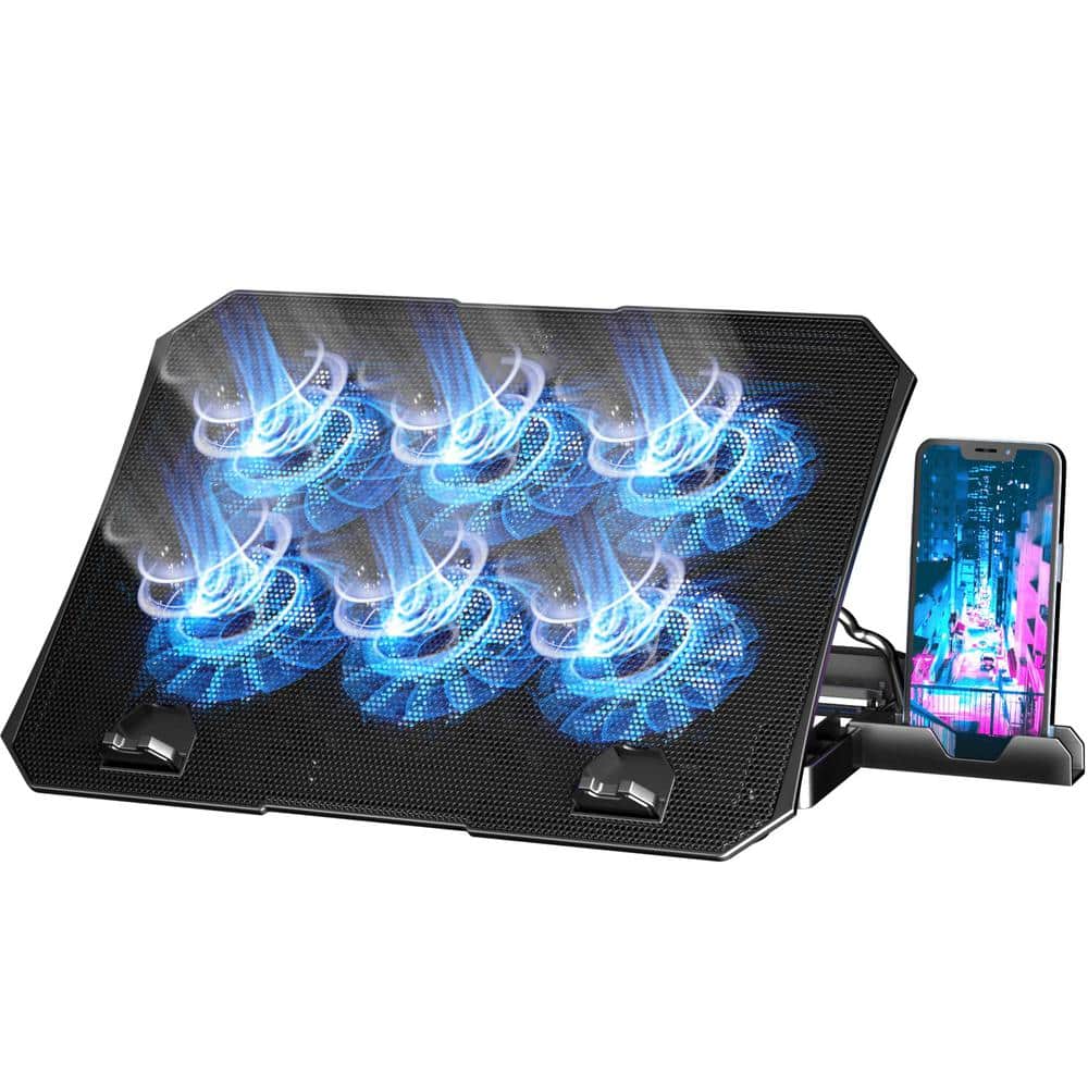 Laptop Cooler Cooling Pad Adjustable Heights 6 Fans Compatible with 12-15 i