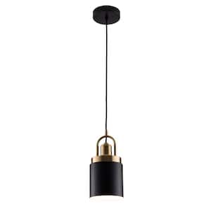 5.11 in. 1-Light Black Farmhouse Kitchen Island Mini Cylinder Pendant Light with Metal Shade