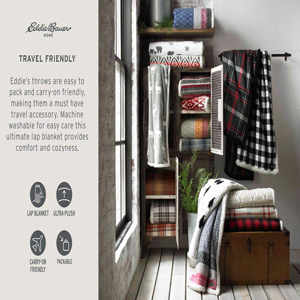 60" Red and Green Plaid Reversible Sherpa Cotton Throw Blanket