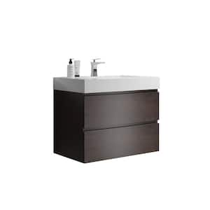 30 in. Single Sink Wall Mounted Rose Wood Bath Vanity with White Solid Surface Top Unassembled without Drain and Faucet