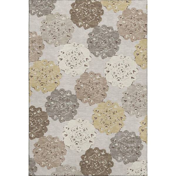 Mayfield Premium Machine Washable Abstract AMF2353 Pearl 5 ft. x 7 ft. 6 in. Area Rug