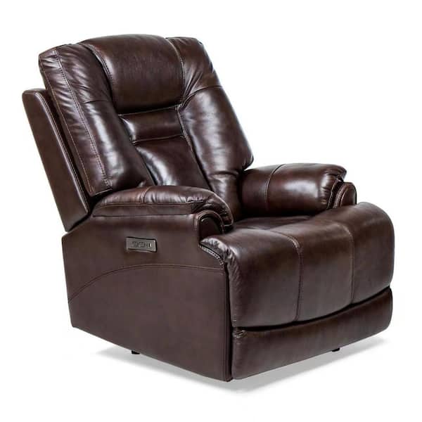 LY & S Collection Brown Leather Standard (No Motion) Recliner with Power Reclining
