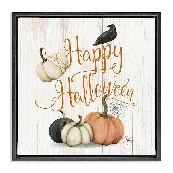 Stupell Industries Rustic Happy Halloween by Deane Beesley 1-Piece Floater Frame Graphic Print Typography Poster Art Print 25 in. x 25 in.