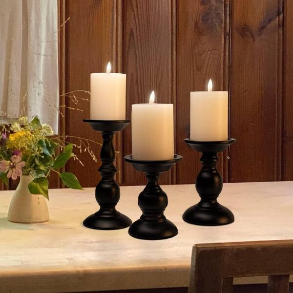 Vintage Black Candle Holder Vintage Ribbed Black Glass Candle/Candlestick Holders Set of  main image 4