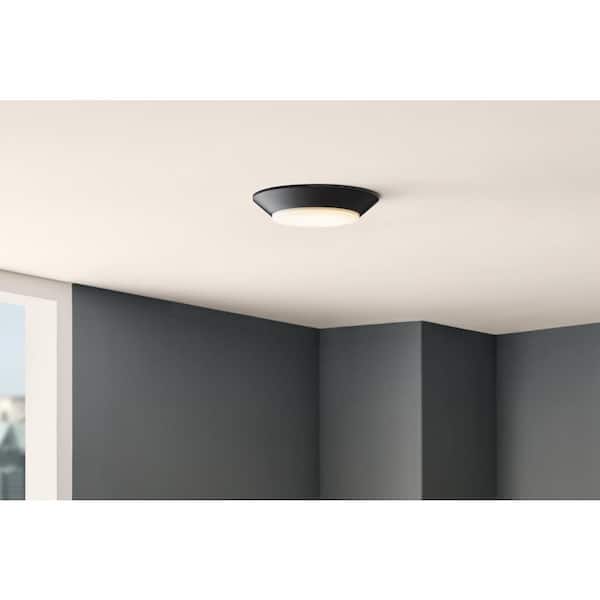 Commercial Electric 8 in. Twist Lift Round LED Flush Mount with Night Light and Extra Black Trim 800 Lumens Adjustable CCT