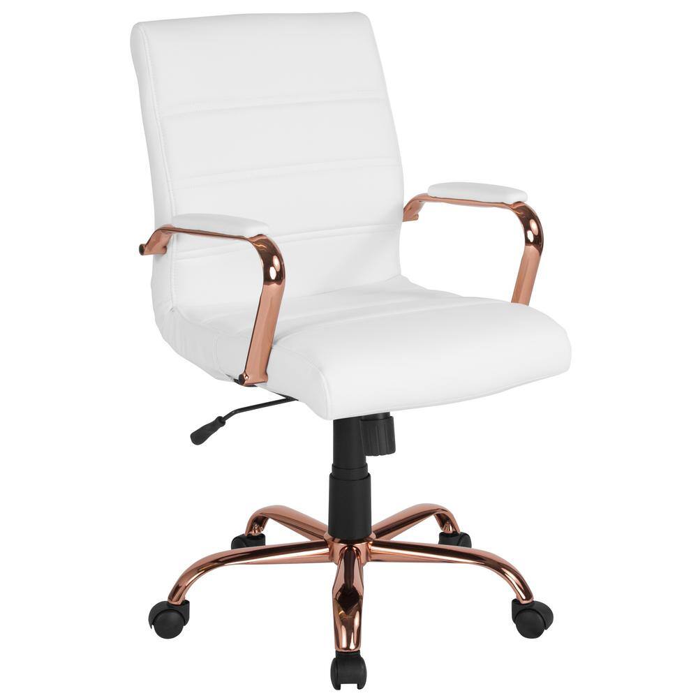 Flash Furniture White Leather Rose Gold Frame Office Desk Chair