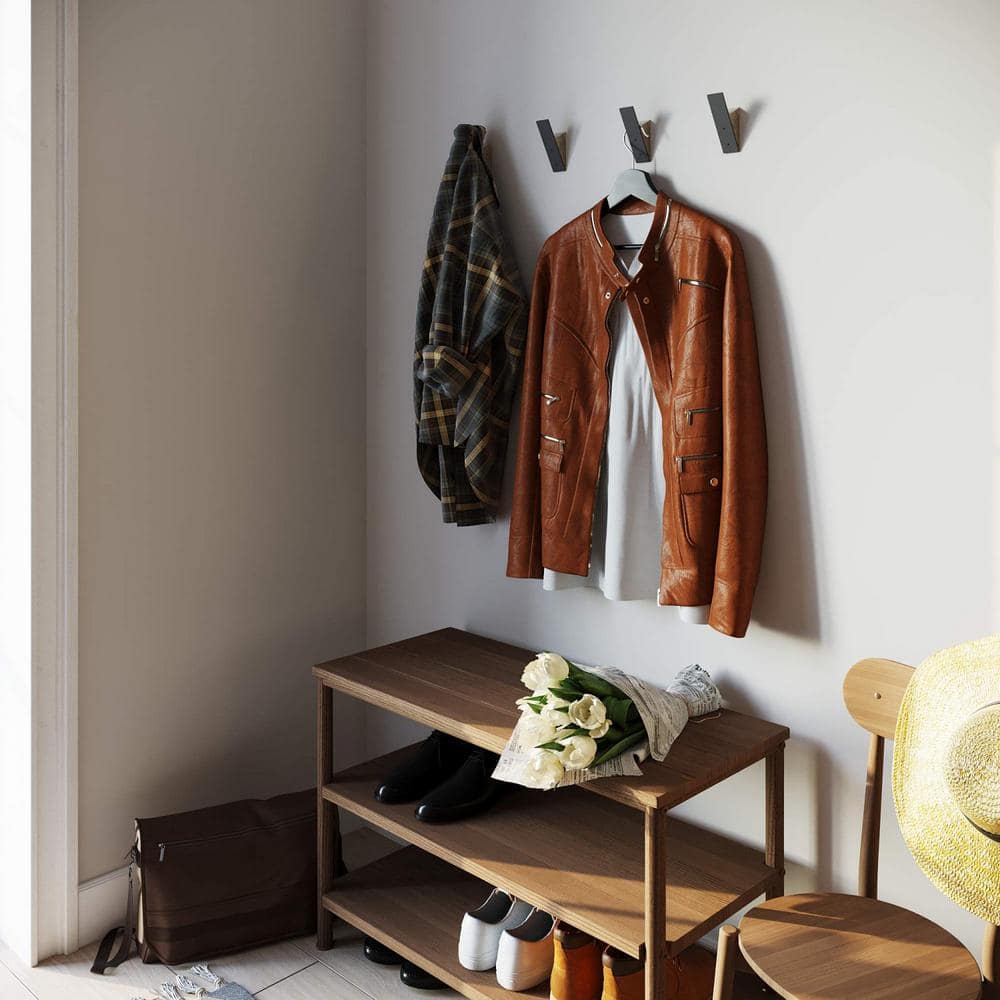 Angel Sar Walnut Wood Wall Mounted Coat Rack with Black Metal