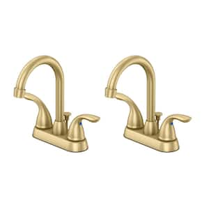 Alima 4 in. Centerset 2-Handle High-Arc Bathroom Faucet w/Drain Kit Included and 2-Piece Extra Hose, Matte Gold (2-Pack)