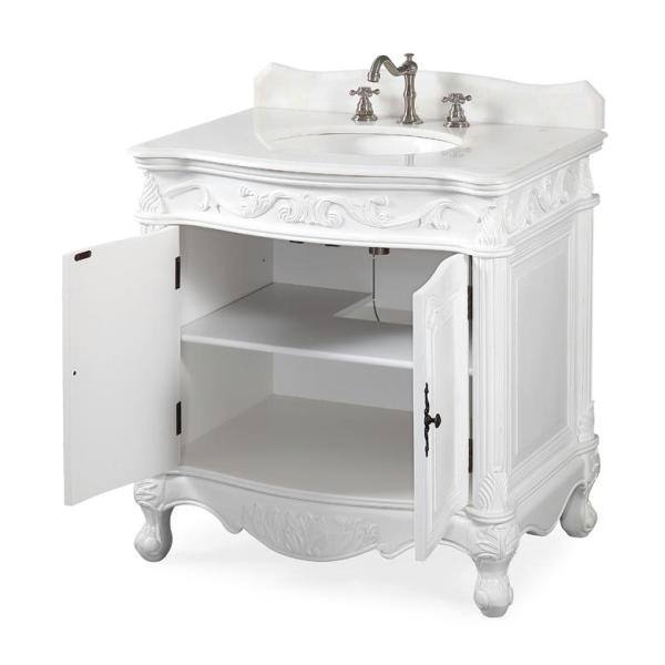 32'' Antique White Victorian Bathroom Vanity with Marble Top