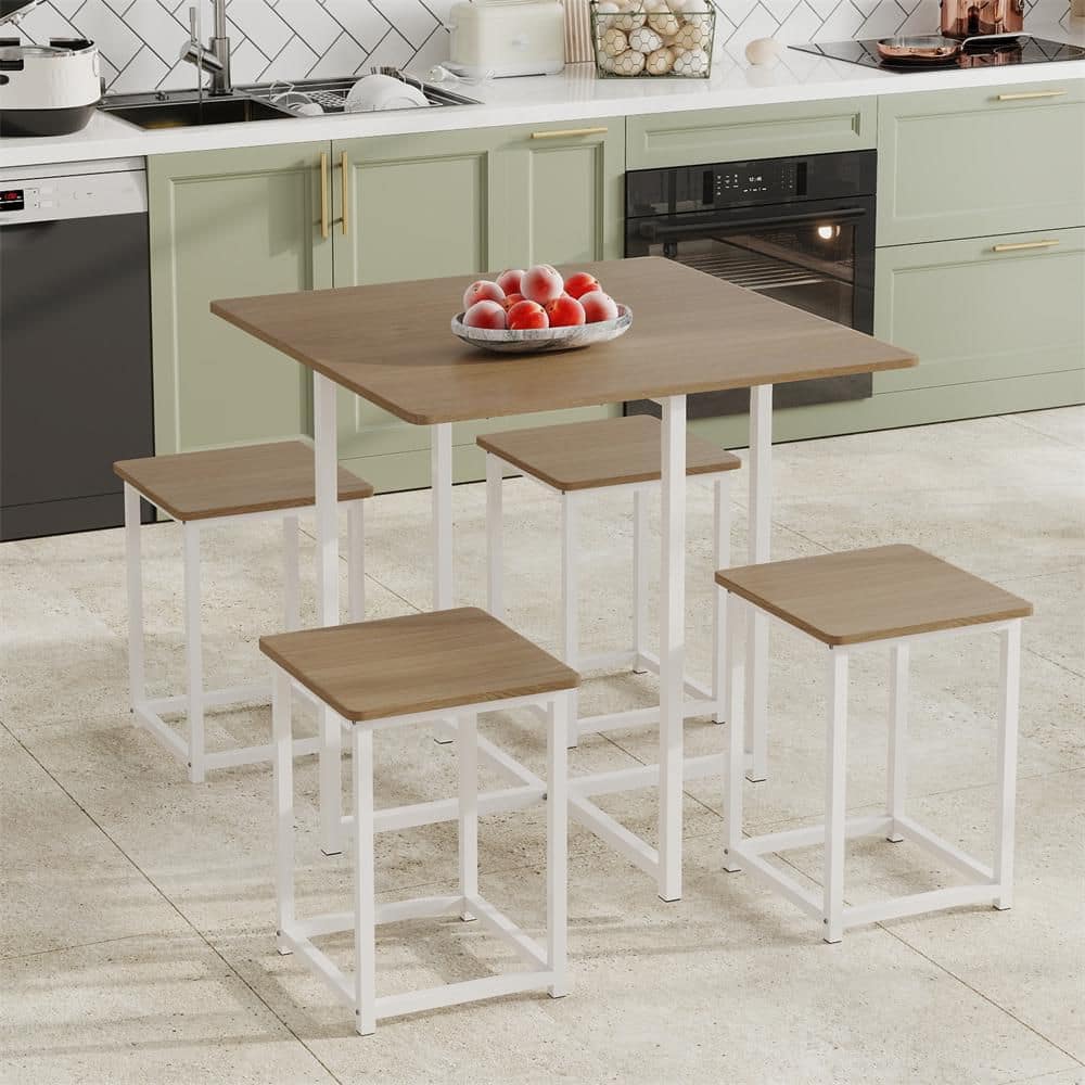 HONEY JOY 5-Piece White Wood Kitchen Dining Table and Chair Set, Dining ...