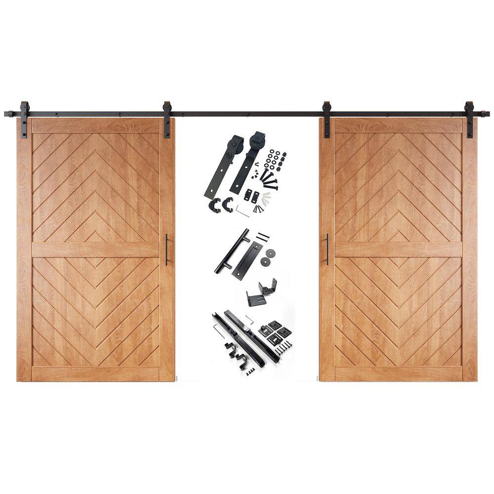 JT2 48 in. x 80 in. C-Panel Early American Fishbone Design Double Pine Wood Sliding Barn Door with Hardware Kit price history on PriceWatchPro