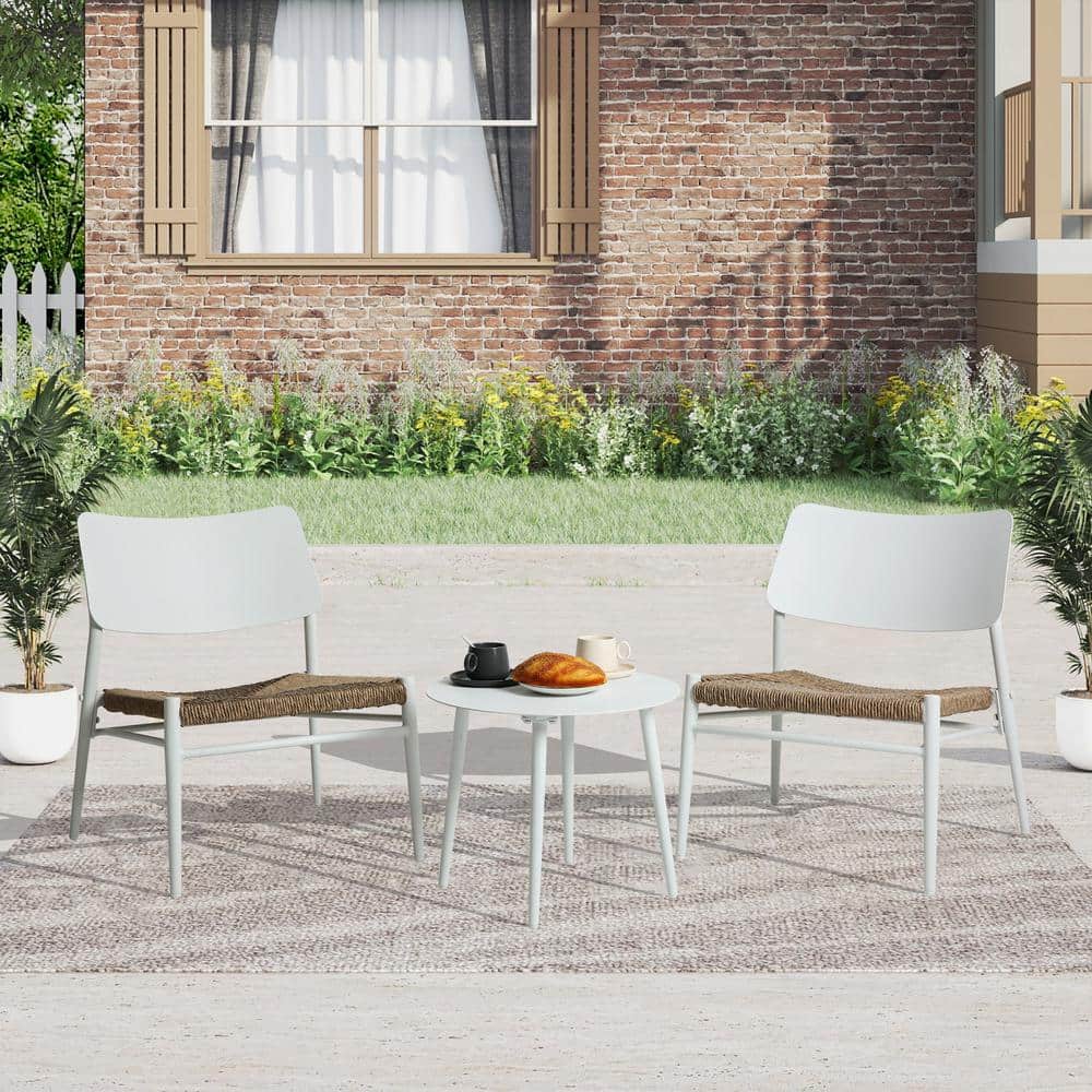3-Piece Aluminum Outdoor Bistro Set with Round Table and Handwoven Seat for