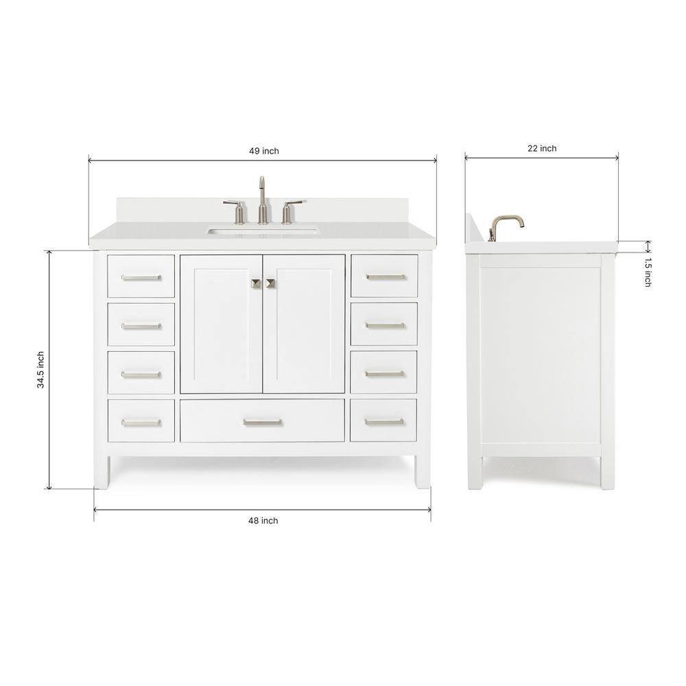 Cambridge 49" White Painted Freestanding Single Sink Vanity with Quartz Top