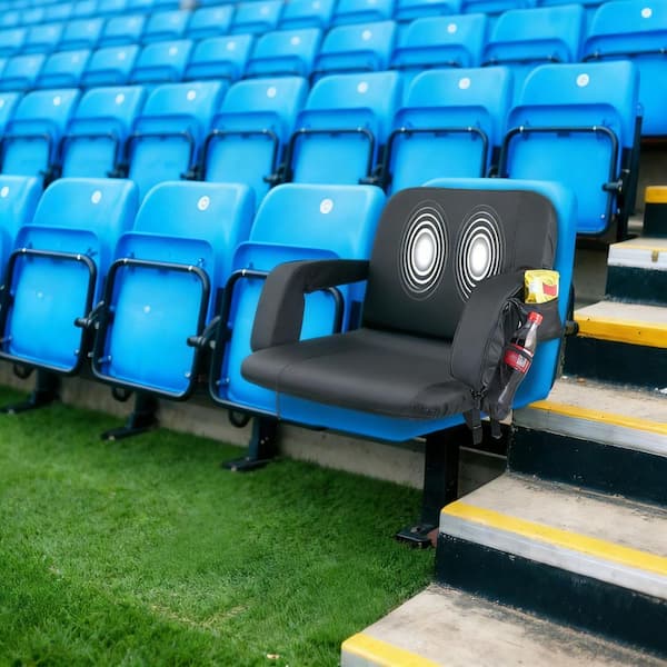 25 in. Heated Stadium Seat, 3-Level Heating, 6 Vibration Modes, 4 Pockets, Portable for Camping & Sports Events