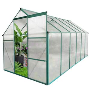 6 ft x 12 ft Outdoor Polycarbonate Greenhouse Raised Base and Anchor Aluminum Heavy Duty Walk-in Greenhouses, All Season