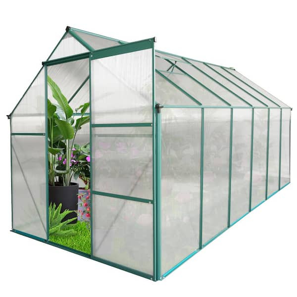 Unbranded 6 ft x 12 ft Outdoor Polycarbonate Greenhouse Raised Base and Anchor Aluminum Heavy Duty Walk-in Greenhouses, All Season