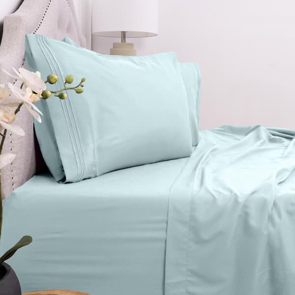 Sweet Home Collection 1800 Series 4-Piece Aqua Solid Color Microfiber King Sheet Set