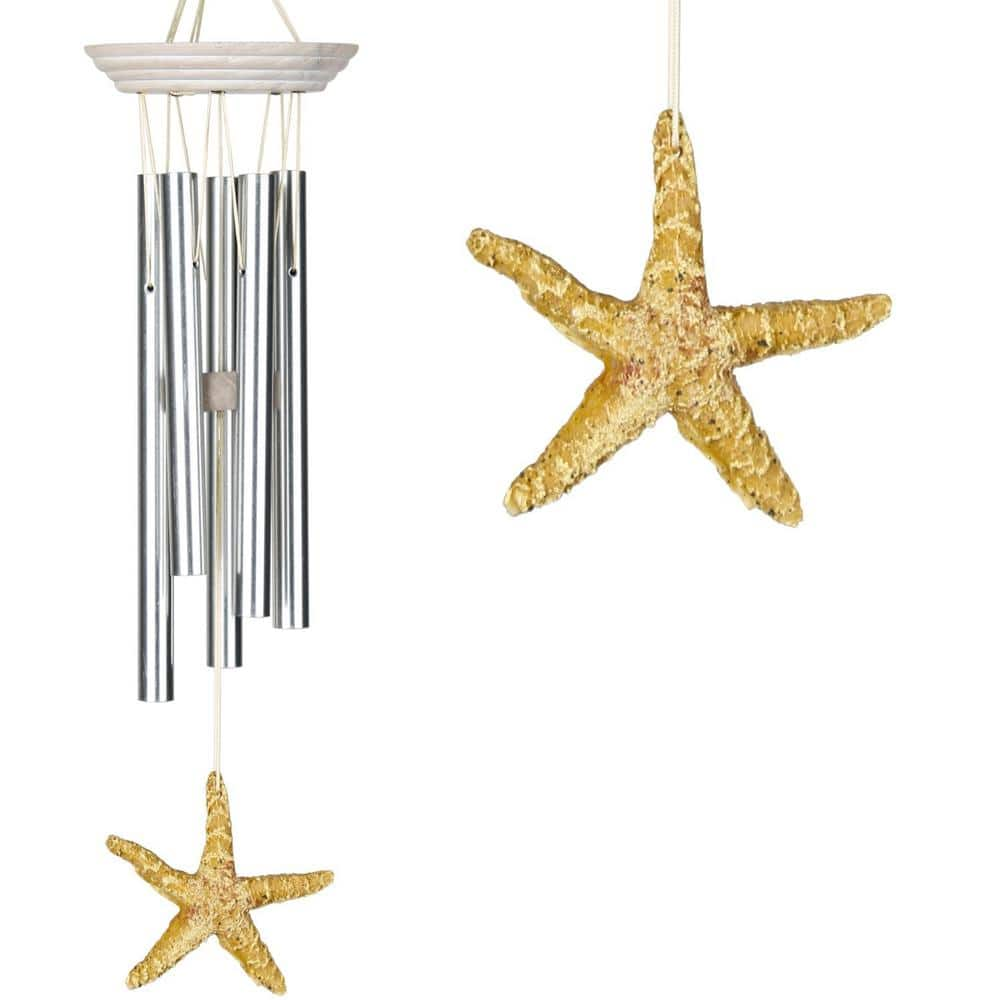 Blue Ceramic Ombre Light House Windchime with Shell and Starfish Accents