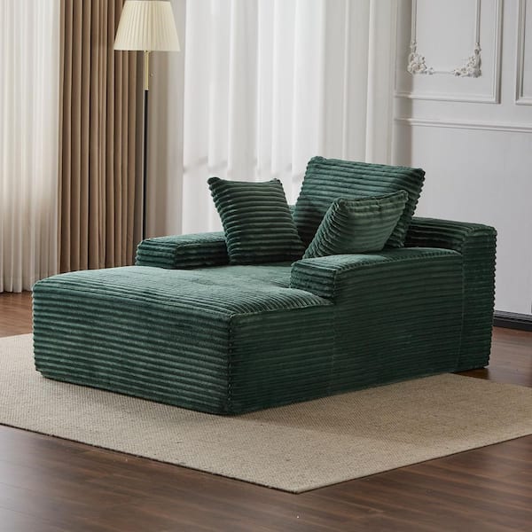 47.24 in. W Square Arm Corduroy Rectangle Sofa Daybed with 3 Throw Pillows in Green,Compressed and No Assembly Required