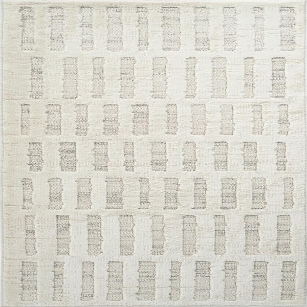 Aino Striped Washable Indoor Doormat Rug 2' x 4' Beige Cream Modern Doormat Rug, Stain-Resistant Carpet