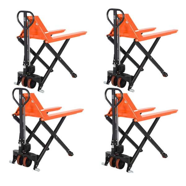 (4-Pack) Orange Scissor Lift Pallet Truck 2,200 lbs. Manual Pallet Jack 45x27 in. Fork 3.3 in. Lowered 31.5 in. Max Lift