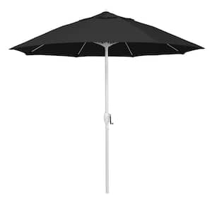 9 ft. Matted White Aluminum Market Patio Umbrella Fiberglass Ribs and Auto Tilt in Black Sunbrella