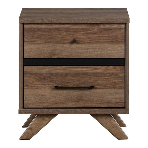 South Shore Flam 2 Drawer Natural Walnut And Matte Black Nightstand 11509 The Home Depot