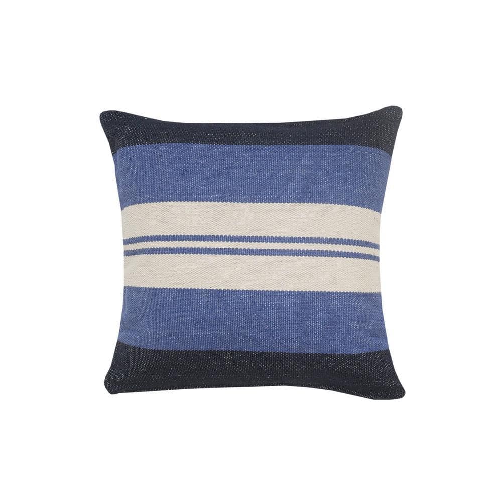 Coastal Navy Blue / White Striped Casual Poly-Fill 22 in. x 22 in. Indoor T