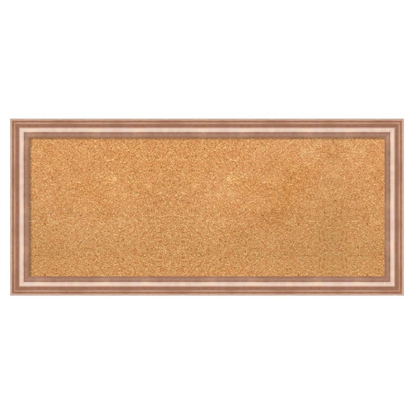 Amanti Art Harmony Rose Gold Wood Framed Natural Corkboard 33 in. x 15 in. Bulletin Board Memo Board