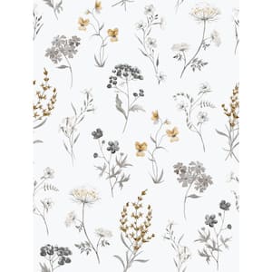 Spring Blossom Collection Botanical Floral Mix Silver/Grey Matte Finish Non-Pasted Non-Woven Paper Wallpaper Roll