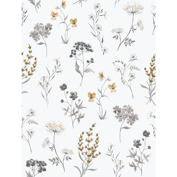 Unbranded Spring Blossom Collection Botanical Floral Mix Silver/Grey Matte Finish Non-Pasted Non-Woven Paper Wallpaper Roll