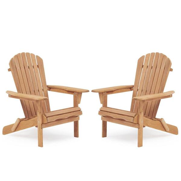 2-Piece Light Brown Foldable Solid Wood Outdoor Patio Adirondack Chairs ...
