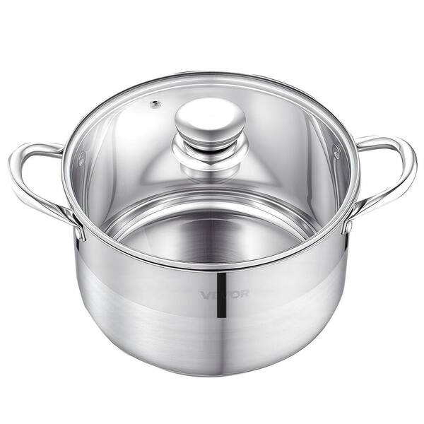 Stainless Steel Stock Pot, 8qt. Stainless Steel Stockpot with Glass Lid, PFOA-Free, PFAS-Free, Compatible