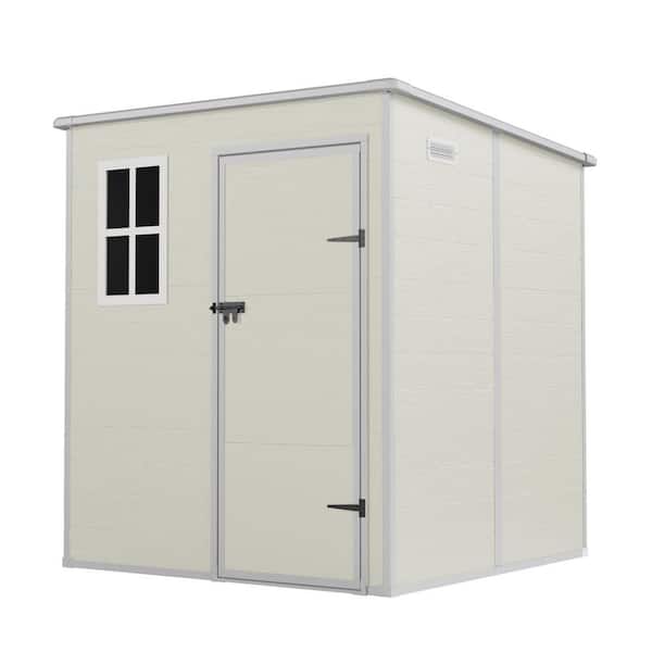 6 ft. W x 6 ft. D Beige Durable Outdoor Resin Plastic Storage Shed with Sloping Roof, Double Lockable Door (36 sq. ft. )